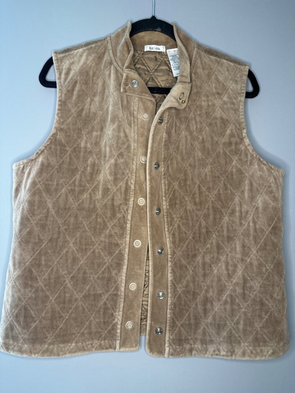 Liz & Co Womens L Quilted Velour Vest Snap Front Equestrian Cottagecore Western